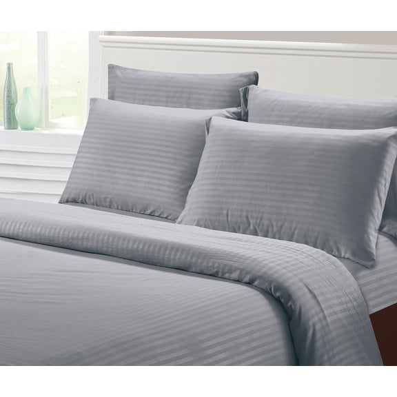 Fresh Linen Collection 1800 Super Soft & Wrinkle Free Luxurious Stripe 6-Piece Sheet Set (Queen, Gray)