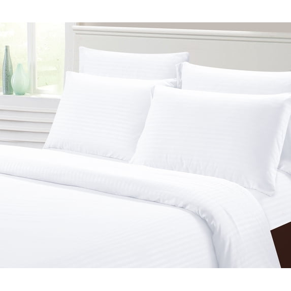 Fresh Linen Collection 1800 Super Soft & Wrinkle Free Luxurious Stripe 6-Piece Sheet Set (Queen, White)