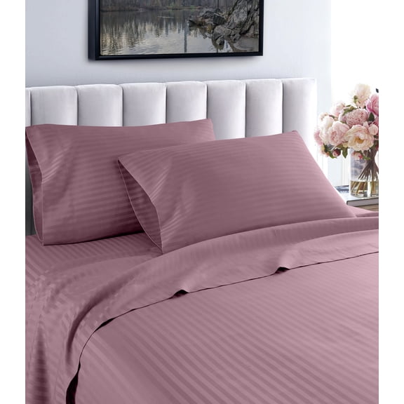 Fresh Linen Collection 600 Thread Count Hotel Striped 100% Egyptian Quality Cotton Deep Pocket Sheet Set (Queen, Purple)