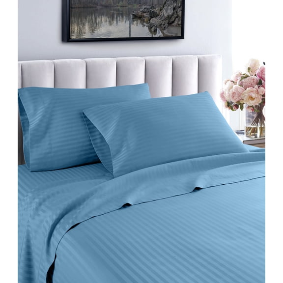 Fresh Linen Collection 600 Thread Count Hotel Striped 100% Egyptian Quality Cotton Deep Pocket Sheet Set (Queen, Teal)