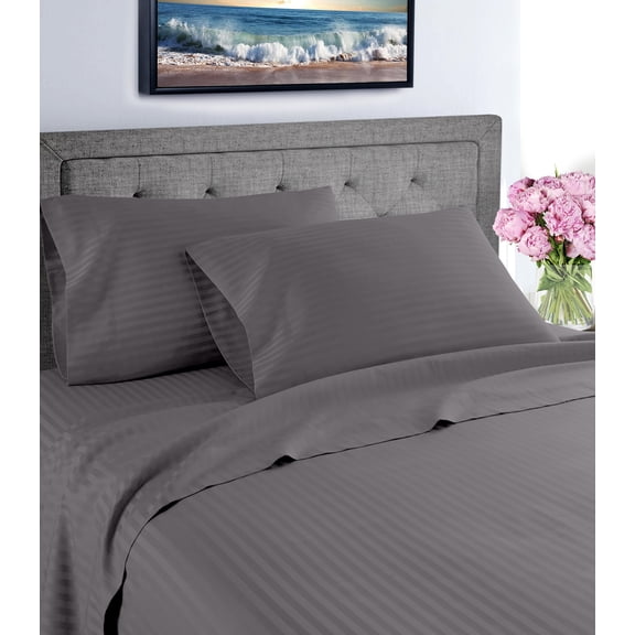 Fresh Linen Collection 600 Thread Count Hotel Striped 100% Egyptian Quality Cotton Deep Pocket Sheet Set (Twin Extra Long, Gray)