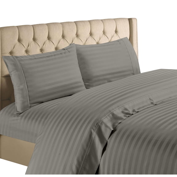 Fresh Linen Collection 600 Thread Count Solid 100% Egyptian Quality Cotton Deep Pocket Sheet Set (California King, Gray Stripe)