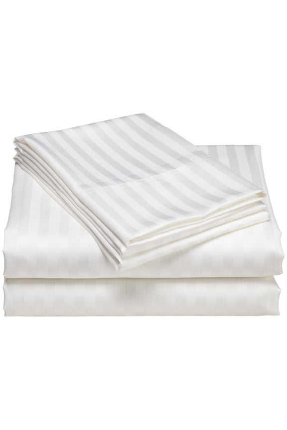 4-Piece 1200 Thread Count Cotton Stripe Bed Sheet Set, Queen–Deep Pocket