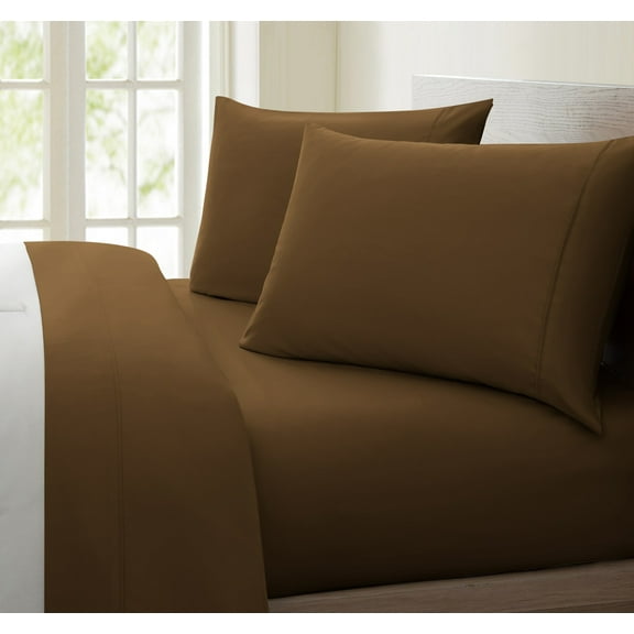Fresh Linen Collection United 1200 Thread Count 100% Egyptian Quality Cotton Solid Sheet Set (Queen, Brown)