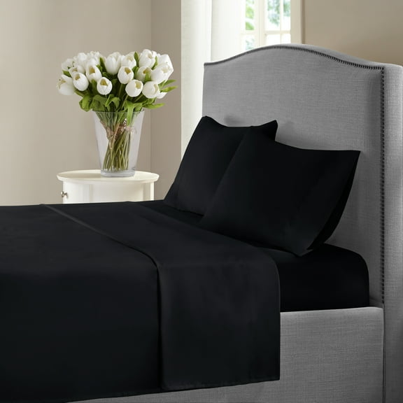 Fresh Linen Collection United 1200 Thread Count 100% Egyptian Quality Cotton Solid Sheet Set (Twin, Black)