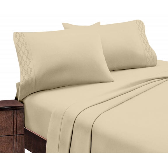Fresh Linen Extra Soft Deep Pocket Embroidery Luxury 3-piece Sheet Set (Twin, Taupe)