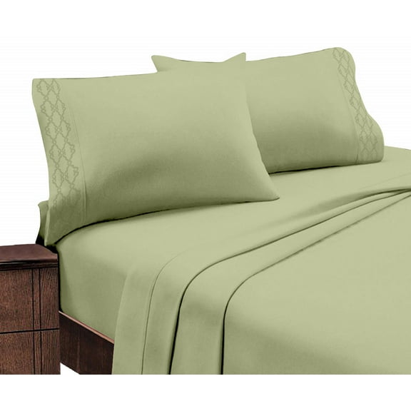 Fresh Linen Extra Soft Deep Pocket Embroidery Luxury 4-piece Sheet Set (California King, Sage)