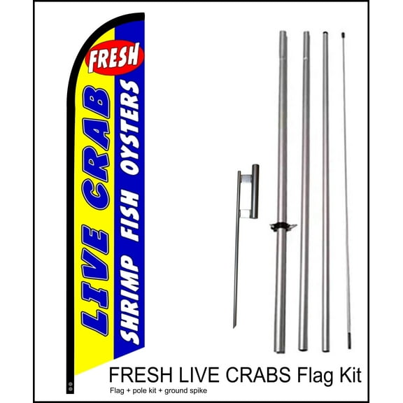 Fresh Live Crabs Shrimp Fish Oysters Swooper Flag Kit 15 ft Tall - by flagsandsigns