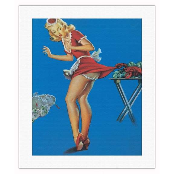 Fresh Lobster - Vintage Pin Up Girl Print by Gil Elvgren c.1944 - Fine Art Rolled Canvas Print (Unframed) 16in x 20in