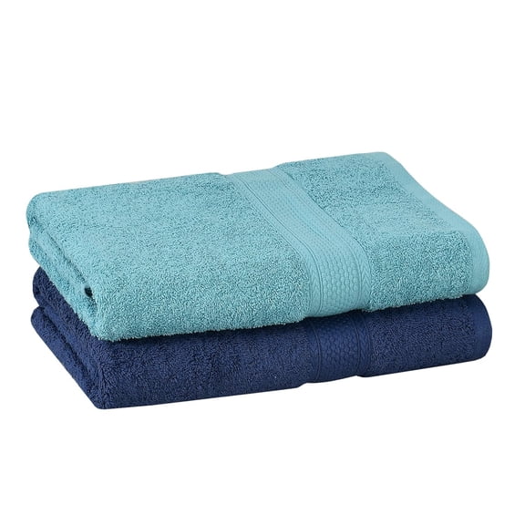 Fresh From Loom Luxury Edition Egyptian 100% Pure Cotton Bath Towel 1200 Gsm | High Water Heavy Soft Dual Stitched Bath Towel (Iris Blue & Turquoise Blue) - 2 Pcs