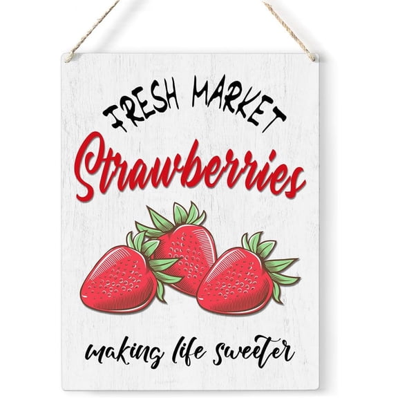 Fresh Market Strawberries Making Life Sweeter Wood Sign Strawberry Wooden Signs Rustic Summer Hanging Plaque Home Wall Art 8x10 Sign Wall Decor for Home Farmhouse