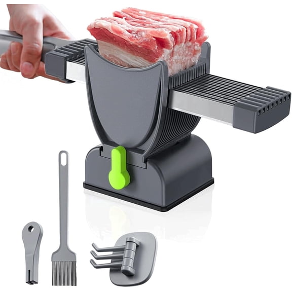 Fresh Meat Slicer, Thickness Adjustable Stainless Steel Kitchen Cleaver Knife Set With Block, Manual Fresh Meat Cutter Jerky Slicer For Beef Pork, Cooking BBQ Hot Pot
