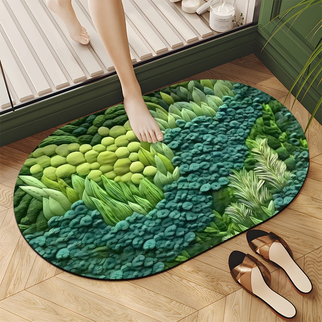Fresh Moss Fresh 3D Diatom Mud, Green Bathroom Water Absorption Soft Foot Pad House Fast -Drying ...