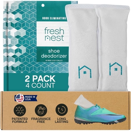 Fresh Nest Shoe Deodorizer with Zeolites 2-Pack - Odor Eliminator, Air Freshener, Smell Absorber, Sneakers, Gym Bags, Soccer Cleats, Closets, Pet Area, Reusable - Shoe Deodorant