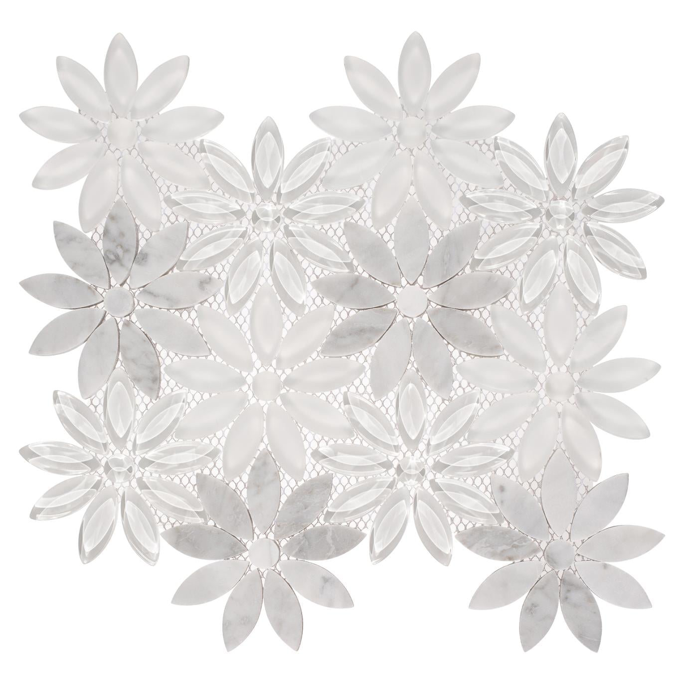Fresh Nuptuals Gray Floral Pattern Polished Glass Mosaic Wall and Floor Tile