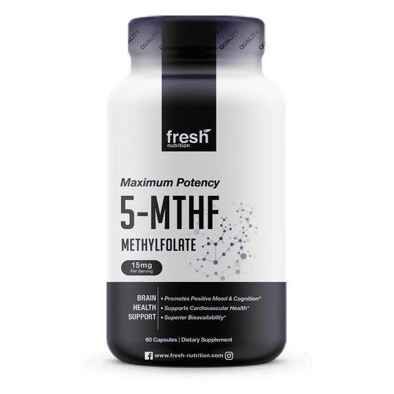 Fresh Nutrition L Methylfolate Supplement 15mg Methyl Folate - DNA Verified for Max Potency 60
