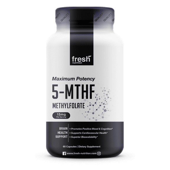 Fresh Nutrition L Methylfolate Supplement 15mg Methyl Folate - DNA Verified for Max Potency 60