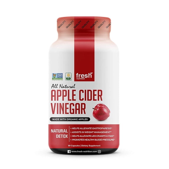 Fresh Nutrition Organic Apple Cider Vinegar Supplement - The Mother Vinegar - 90 Capsules