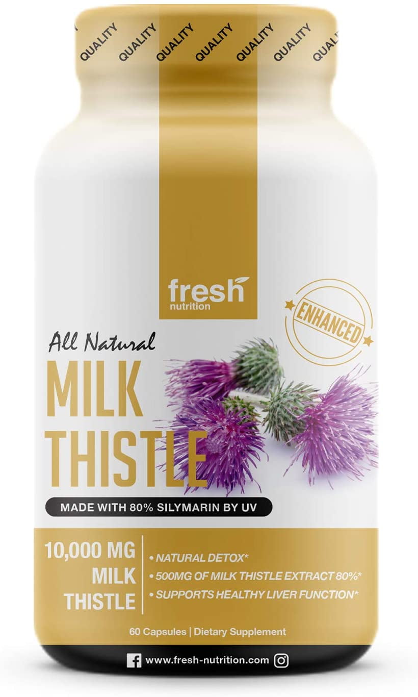 Fresh Nutrition Organic Milk Thistle Supplement 10,000mg (80% Silymarin) 60 Capsules