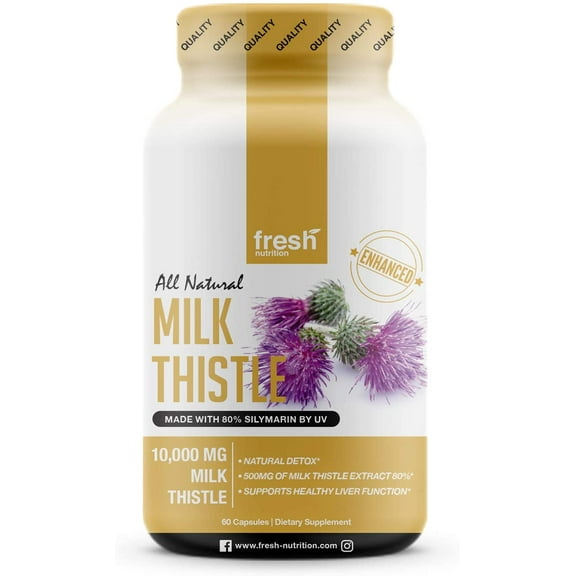 Fresh Nutrition Organic Milk Thistle Supplement 10,000mg (80% Silymarin) 60 Capsules
