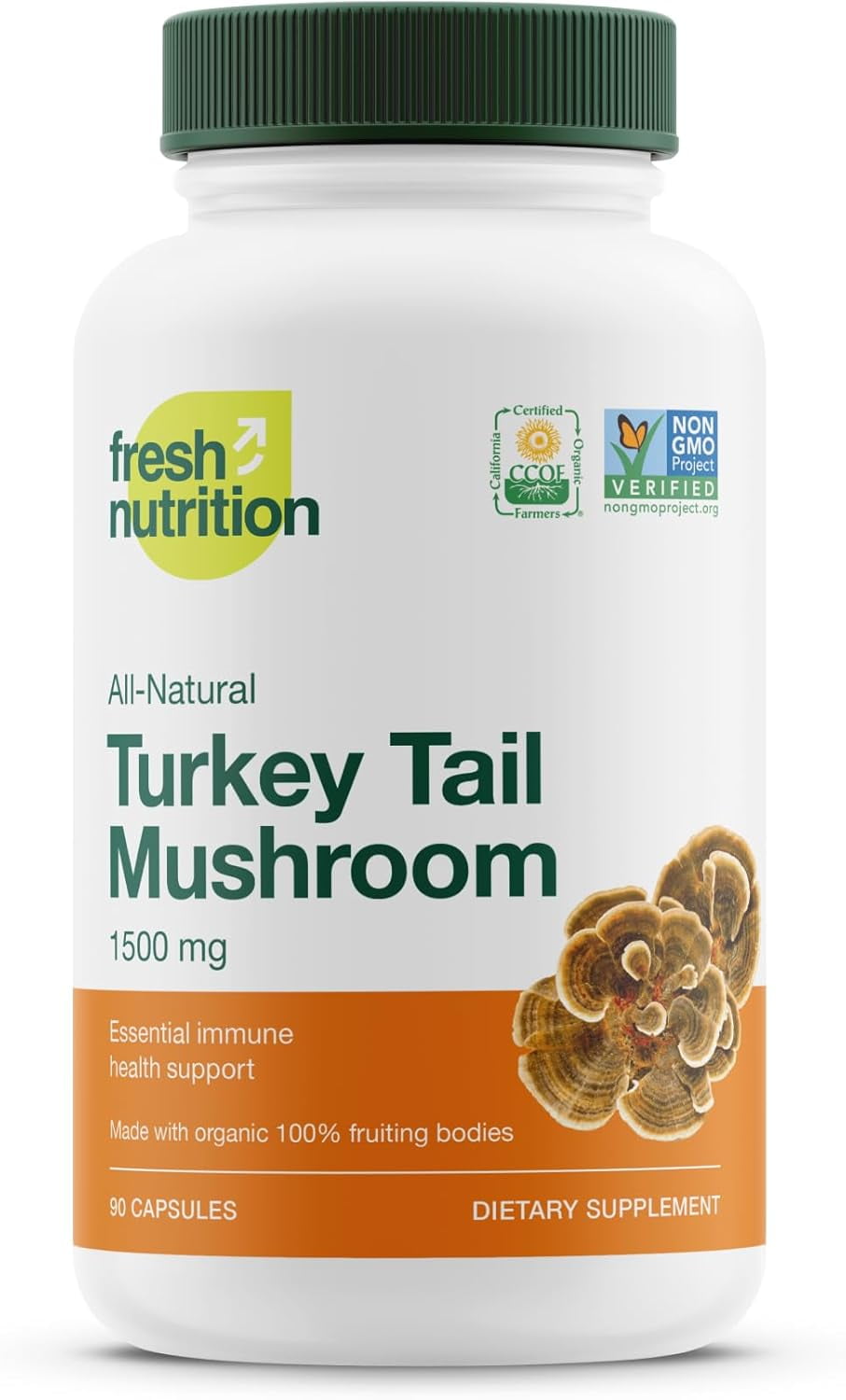 Fresh Nutrition Organic Turkey Tail Mushroom Supplement - DNA Verified - 90 Caps