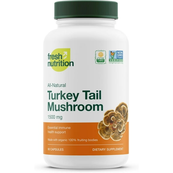 Fresh Nutrition Organic Turkey Tail Mushroom Supplement - DNA Verified - 90 Caps