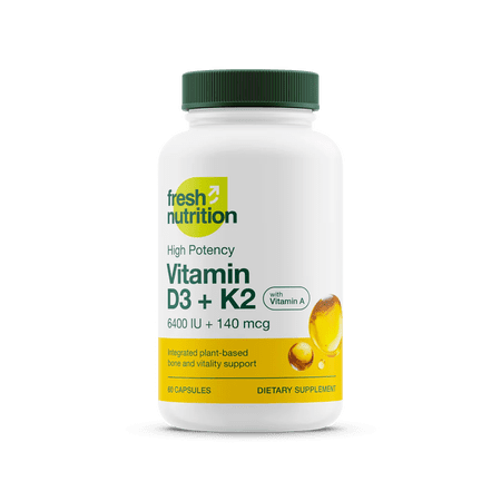 Fresh Nutrition Vegan Vitamin D3 (6400iu/125mcg) + Vitamin K2 (140mcg as MK-7)