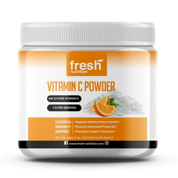 Fresh Nutrition Vitamin C Powder Supplement 1lb - DNA Verified Strength - Immunity Boost