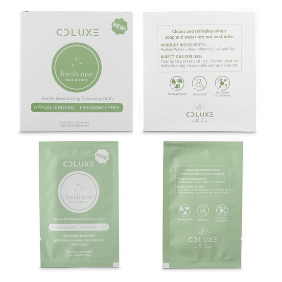 Fresh One (Body, Face, or Toilet) - Personal Cleansing | All Natural & Flushable, Sensitive Skin, Deodorizing, Hand Wipes, Moisturizing, Individu Wrapped on-the-go Singles (25)