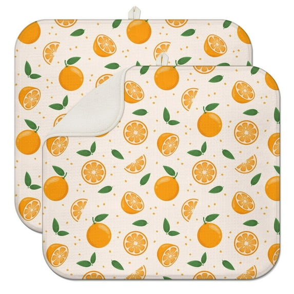 Fresh Orange Coffee Mat – Absorbent Microfiber Spill Mat with Sweet Orange Juice Illustration and Aesthetic Orange Print, Foldable Dish Drying Pad for Summer Fruit and Fruit Lovers
