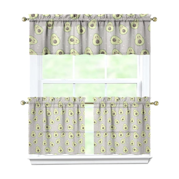 Fresh Orange Fruit Kitchen Curtains Set - Summer Cute Sweet Pattern Print Design Kawaii Orange Lover Cartoon Funny Orange Juice Illustration Tier and Valance Light Filtering Rod Pocket Drapes 3-Piece