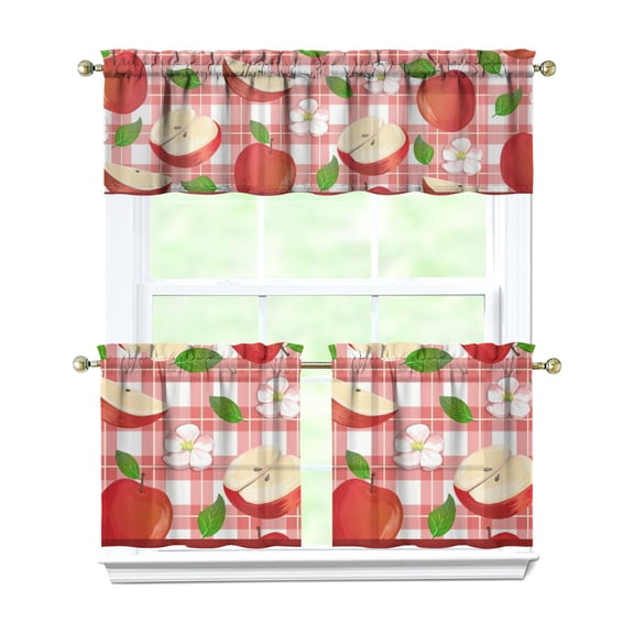Fresh Orange Fruit Kitchen Curtains Set - Summer Cute Sweet Pattern Print Design Kawaii Orange Lover Cartoon Funny Orange Juice Illustration Tier and Valance Light Filtering Rod Pocket Drapes 3-Piece