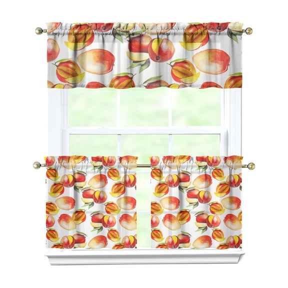 Fresh Orange Fruit Kitchen Curtains Set - Summer Cute Sweet Pattern Print Design Kawaii Orange Lover Cartoon Funny Orange Juice Illustration Tier and Valance Light Filtering Rod Pocket Drapes 3-Piece