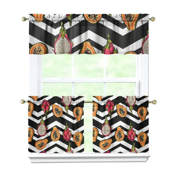 Fresh Orange Fruit Kitchen Curtains Set - Summer Cute Sweet Pattern Print Design Kawaii Orange Lover Cartoon Funny Orange Juice Illustration Tier and Valance Light Filtering Rod Pocket Drapes 3-Piece