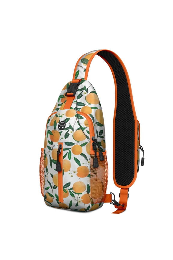 Fresh Orange Print Sling Backpack, Cute Summer Fruit Pattern Crossbody Daypack with Kawaii Orange Lover Design, Fun Cartoon Orange Juice Illustration, Aesthetic and Sweet Style