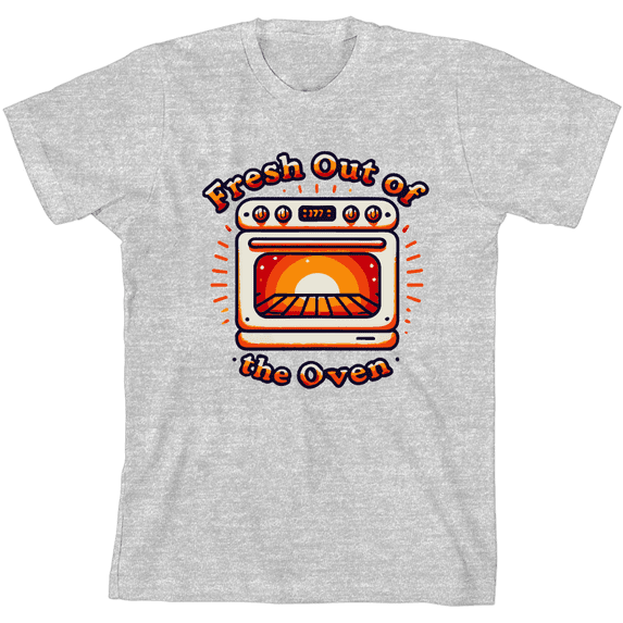 "Fresh Out Of The Oven" Youth Heather Gray Crew Neck Short Sleeve Tee-Medium