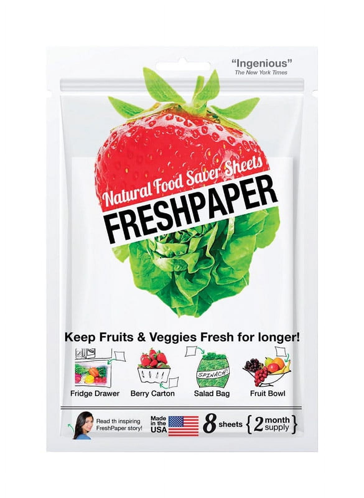 Fresh Paper Brand - 1 pk Produce Saver Sheets, Food Storage Bag to