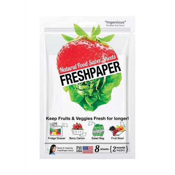 FreshPaper Natural Food Saver Sheets - Keeps Fruit & Veggies Fresh and Crisp, Made with Organic Spices - 8 Pack