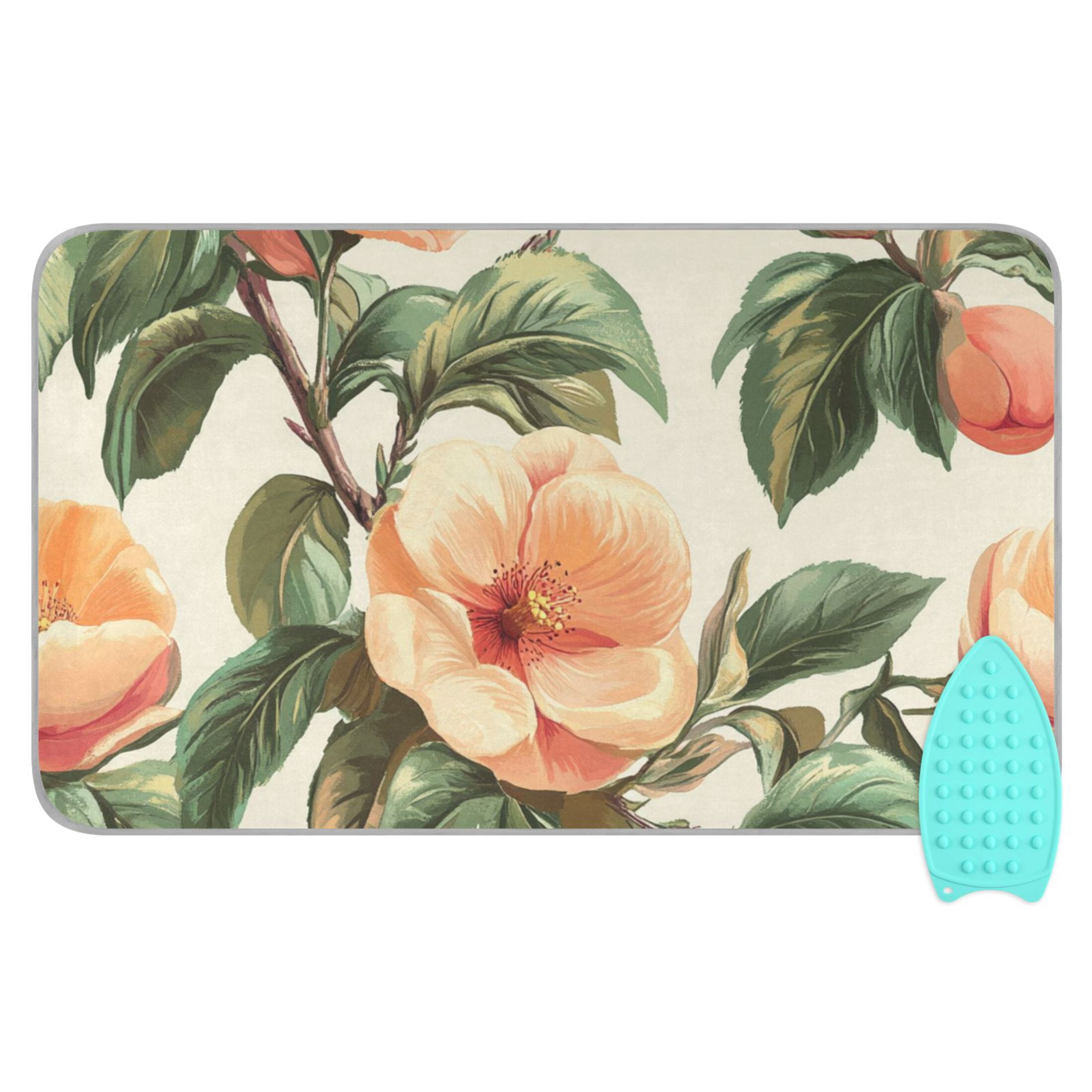 Fresh Peaches Leaves Peach Blossom Ironing Mat Blanket Portable Travel Ironing Pad Heat Resistant Pad 47.2" x 27.6”