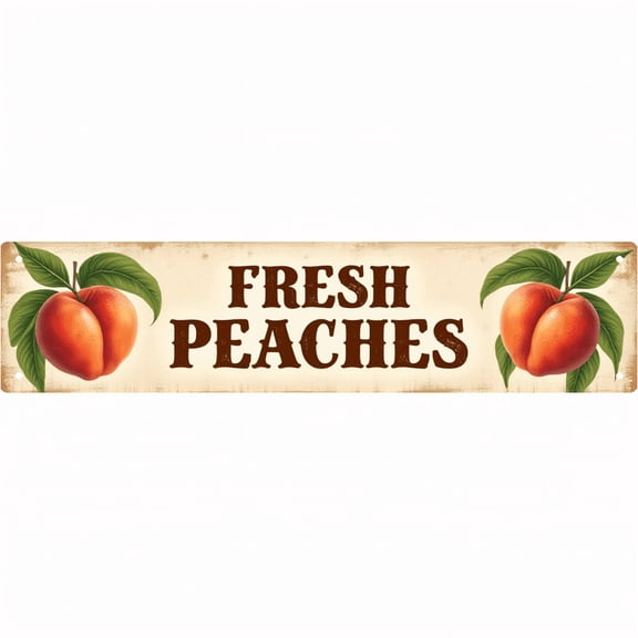 Fresh Peaches Tin Decor 16*4 Inches "FRESH PEACHES" Kitchen/Market Wall Art - Retro Farm Accent, Fruit Decor, Kitchen Metal Sign