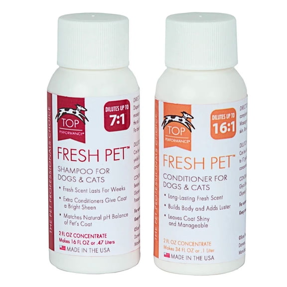 Fresh Pet Dog and Cat Shampoo Conditioner Pairs Reduce Mats Tangles Two Bottles (2 ounce Sampler Pack)