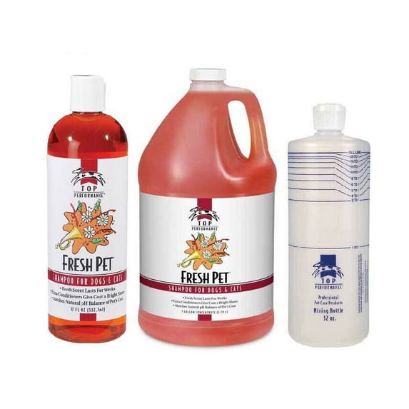 Fresh Pet Shampoo Grooming Concentrate Refill Kit 17oz Gallon and Mixing Bottle