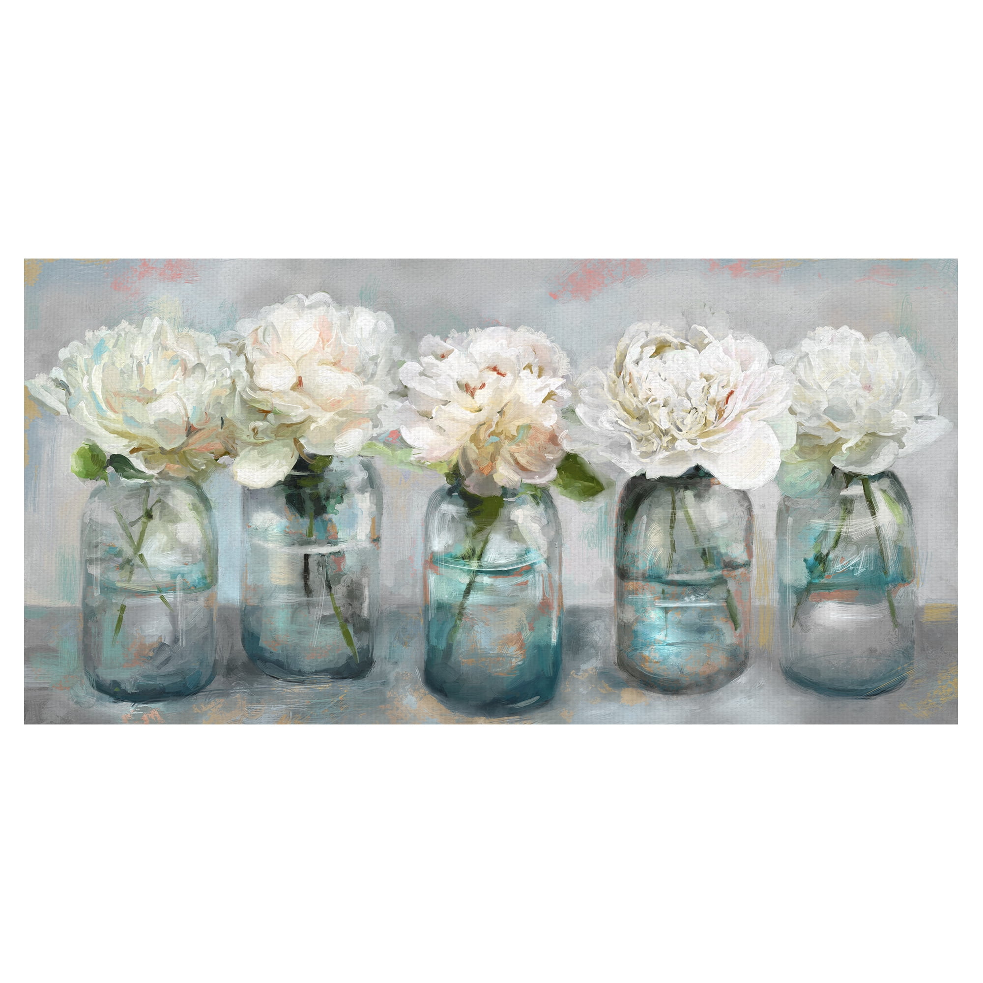 Large White and Gray Floral Canvas Art for Kids