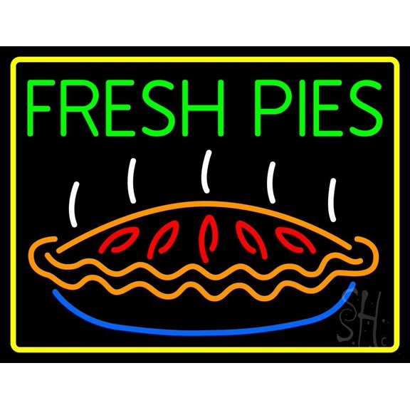 Fresh Pies With Border LED Neon Sign 15 x 19 - inches, Clear Edge Cut Acrylic Backing, with Dimmer - Bright and Premium built indoor LED Neon Sign for restaurant window and interior decor.
