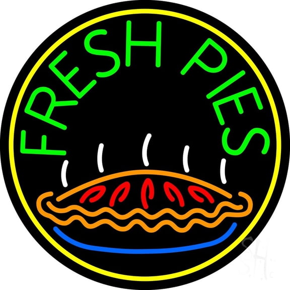 Fresh Pies Circle LED Neon Sign 18 x 18 - inches, Clear Edge Cut Acrylic Backing, with Dimmer - Bright and Premium built indoor LED Neon Sign for restaurant window and interior decor.