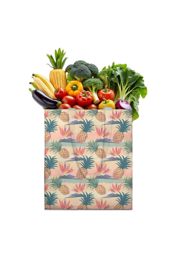 Fresh Pineapple Canvas Tote Bag – Tropical Hawaiian Fruit Summer Yellow Golden Exotic Pattern Print Aesthetic Lover Sunshine Flowers Plant Reusable Tote Bag Eco-Friendly Lightweight