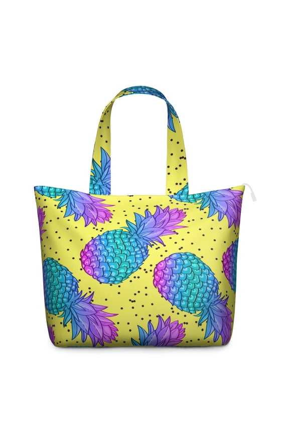 Fresh Pineapple Design Zipper Tote Bag - Spacious Weekender with Multiple Pockets for Moms & Working Professionals