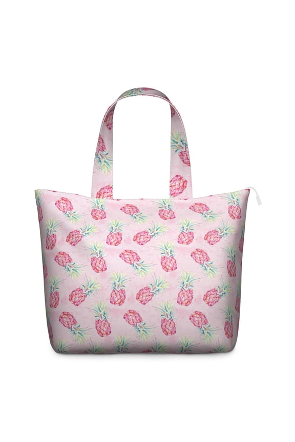 Fresh Pineapple Design Zipper Tote Bag - Spacious Weekender with Multiple Pockets for Moms & Working Professionals