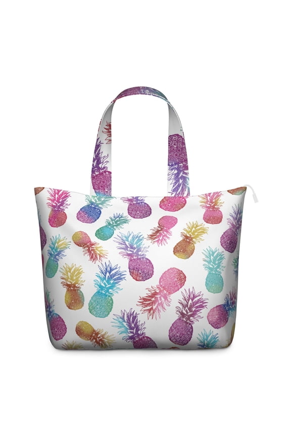 Fresh Pineapple Design Zipper Tote Bag - Spacious Weekender with Multiple Pockets for Moms & Working Professionals