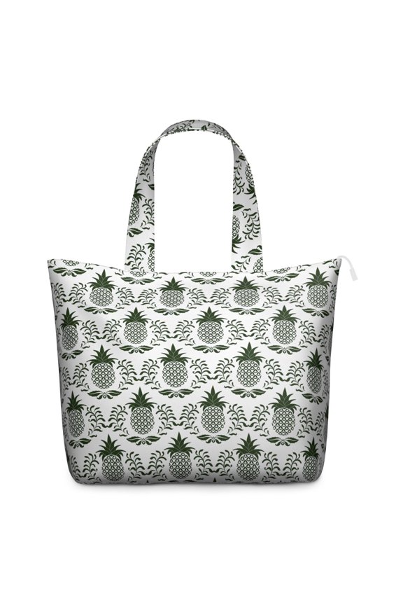 Fresh Pineapple Design Zipper Tote Bag - Spacious Weekender with Multiple Pockets for Moms & Working Professionals